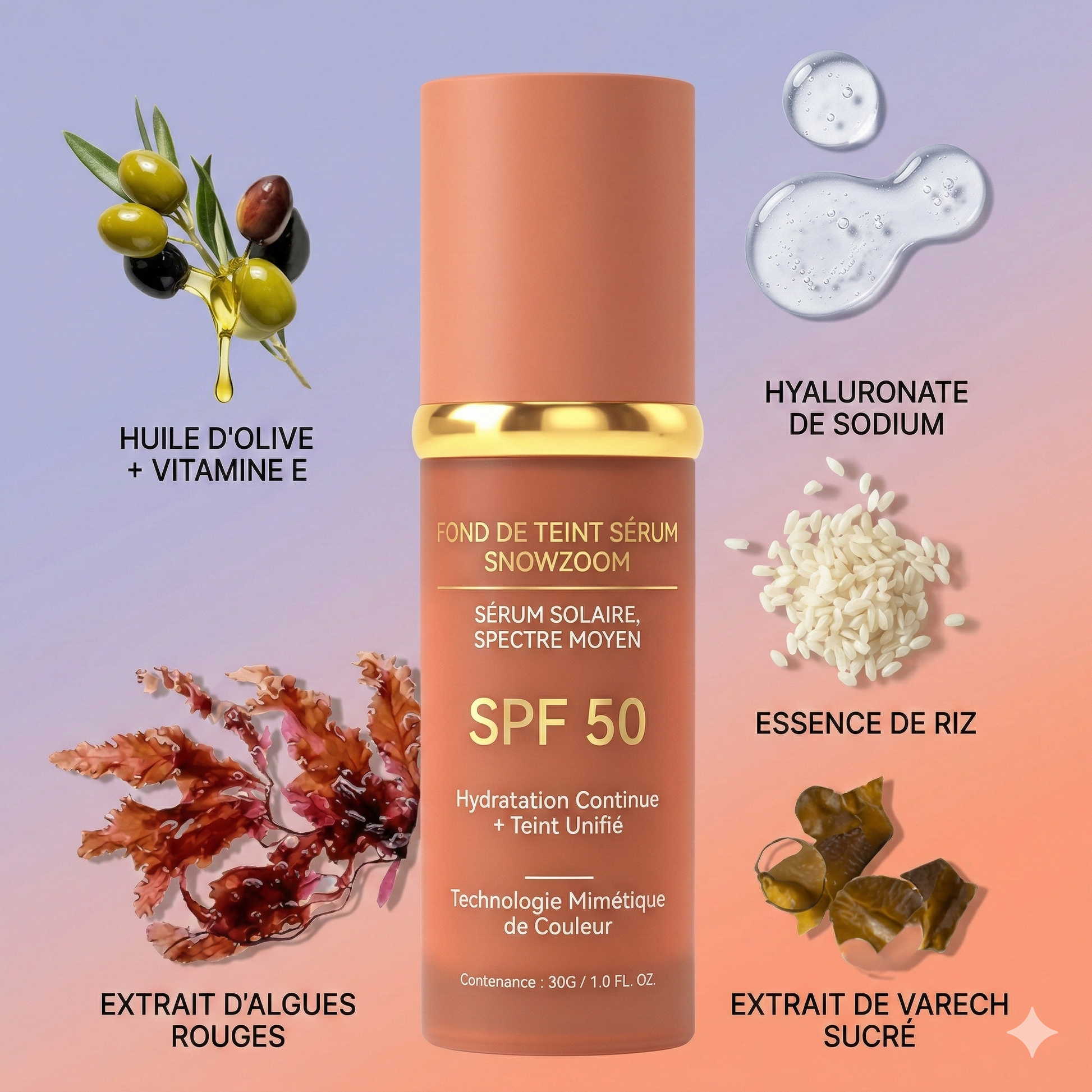 Fond de teint correcteur liquide végan longue tenue 4-en-1 avec protection solaire