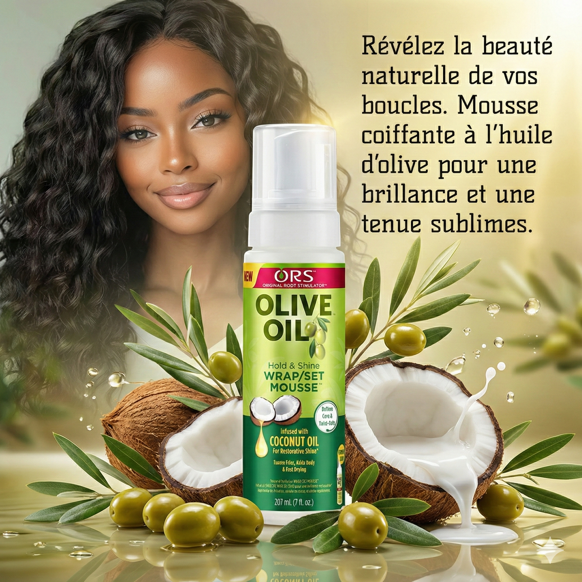 Mousse Coiffante bio à l'huile d'olive  et coco naturelle pour cheveux